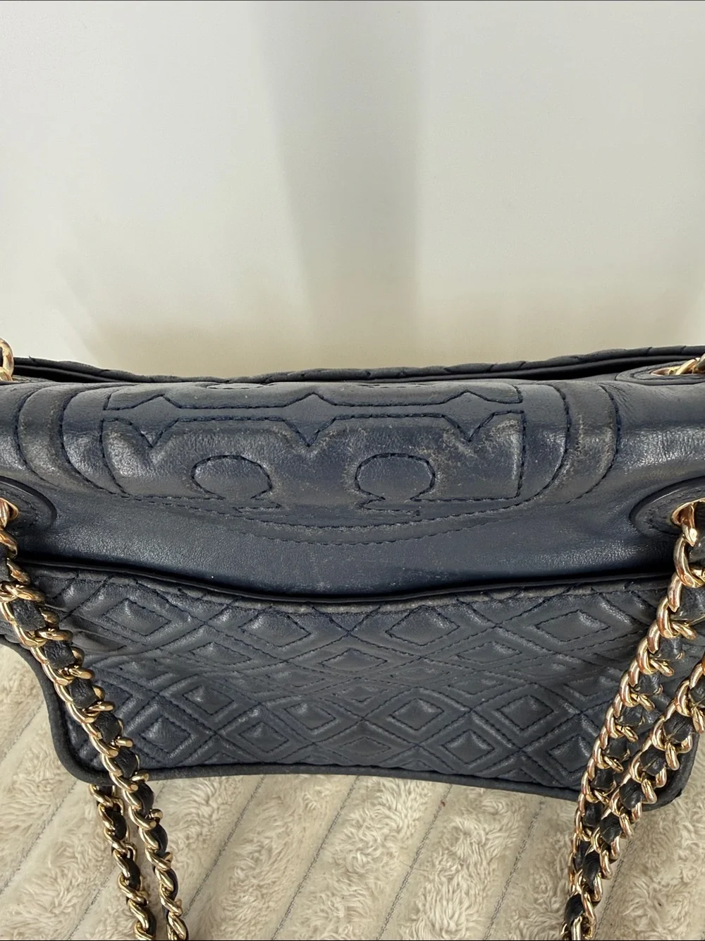TORY BURCH Savannah Convertible Shoulder Bag - Navy
